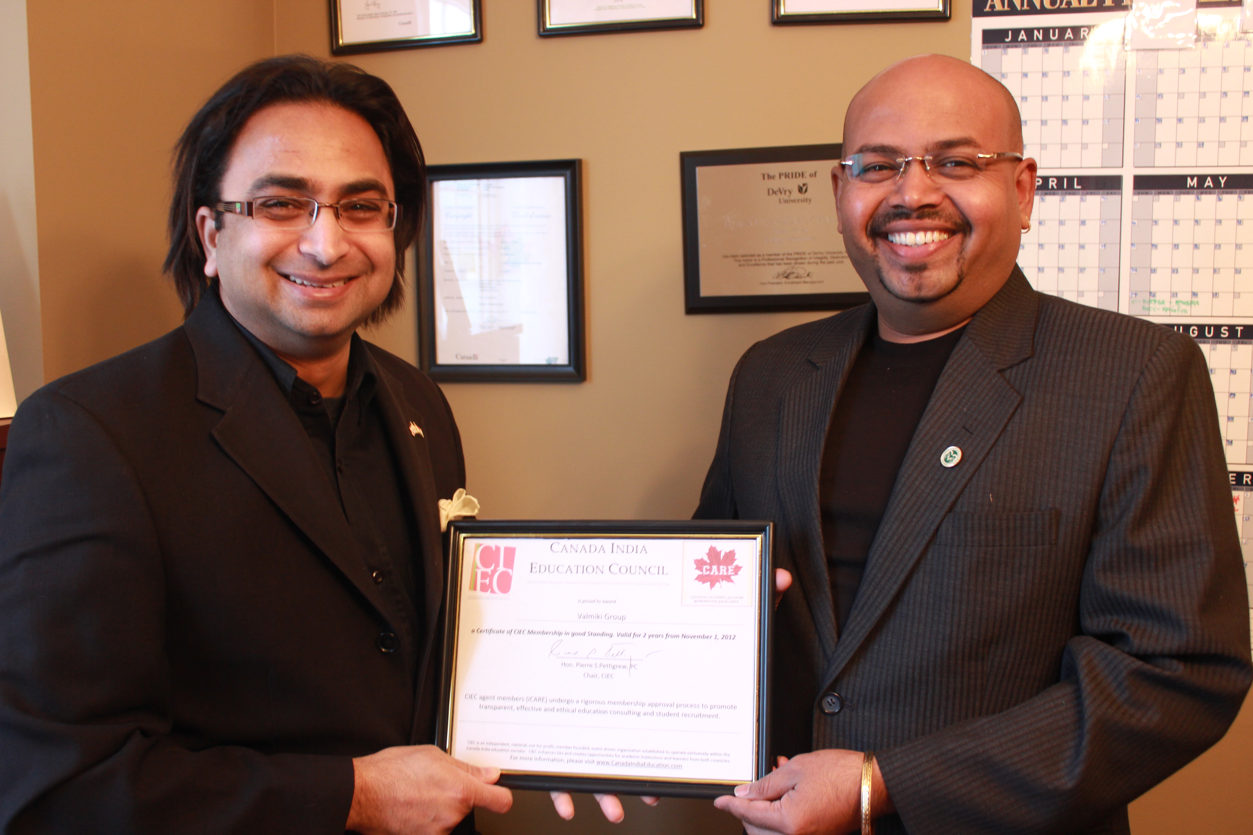 Valmiki Receives Certificate of CIEC Membership Valmiki Receives Certificate of CIEC Membership